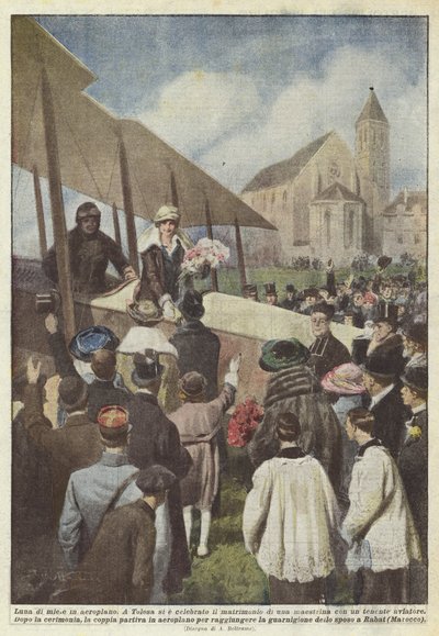 Huwelijksreis in een vliegtuig door Achille Beltrame